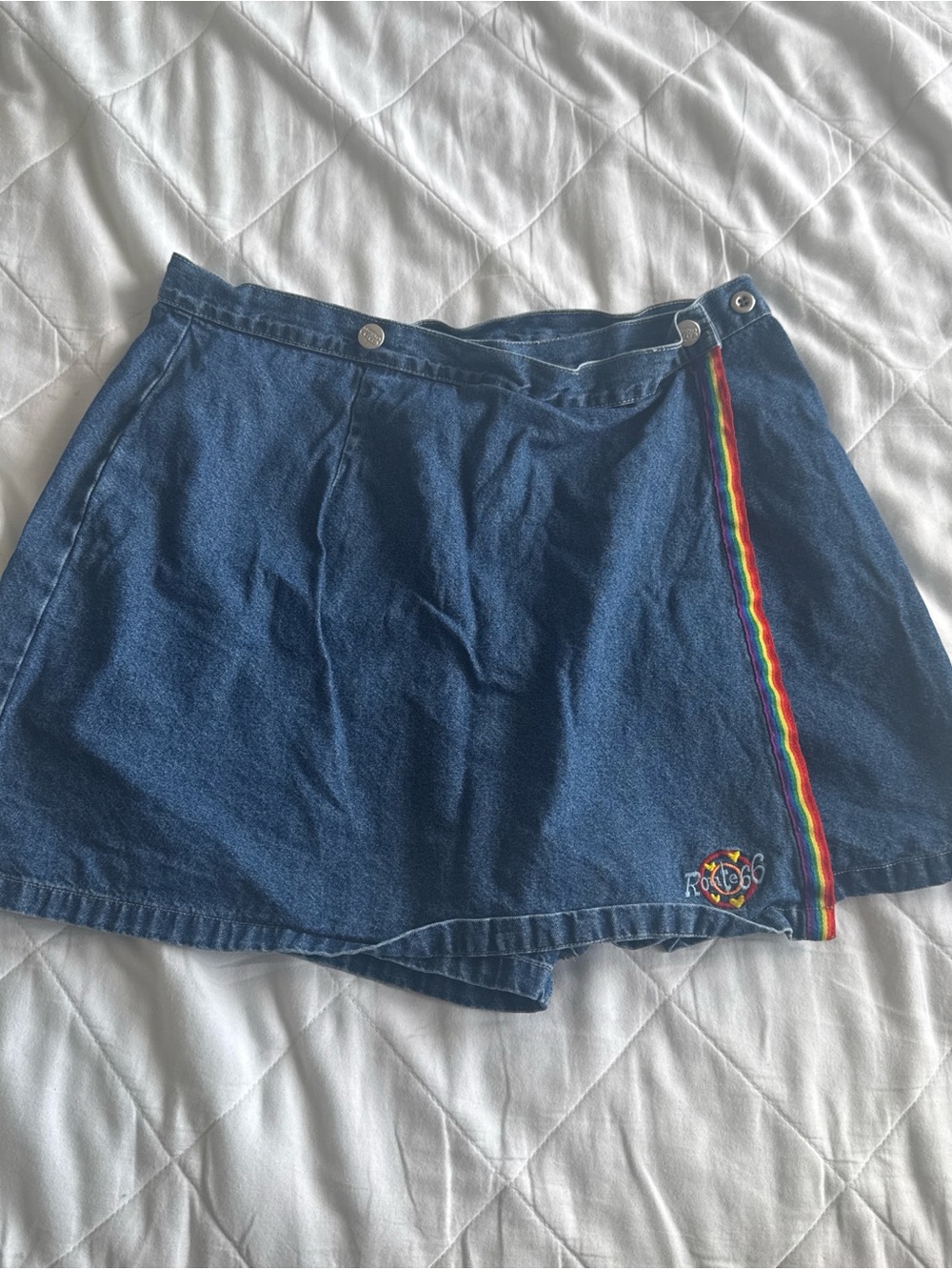 Blue Denim Skort with Rainbow Side Stripe and Embroidered Logo